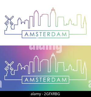 Amsterdam skyline. Colorful linear style. Editable vector file. Stock Vector