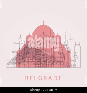 Outline Belgrade skyline with landmarks. Vector illustration. Business travel and tourism concept with historic buildings. Image for presentation, ban Stock Vector