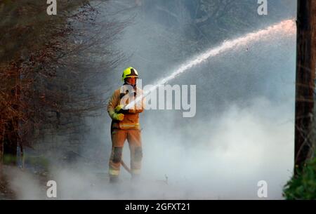 Industrial fire near Halifax West Yorkshire Stock Photo