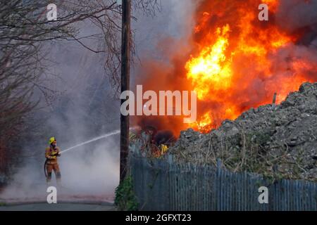 Industrial fire near Halifax West Yorkshire Stock Photo