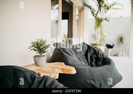 Sitting puff. Bean bag chair. Relax place and rest area. Stock Photo