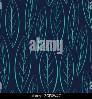 Dark seamless pattern with leaves. Floral background. Vector illustration. Stock Vector