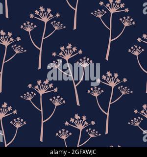 Dark seamless pattern with apiaceae grass. Floral background. Vector illustration. Stock Vector