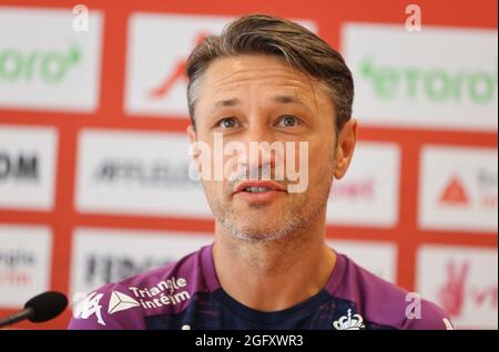 La Turbie, France - August 27, 2021: AS Monaco - Troyes Press Conference with AS Monaco Coach german Niko Kovac, J4, L1, Ligue 1. Mandoga Media Stock Photo