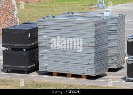 Transport Boxes Music and Lights Stage Equipment Stock Photo