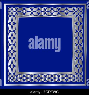 silver frame for design template. Elegant element for design in Eastern style, place for text.on a  blue background. Lace vector illustration for invi Stock Vector