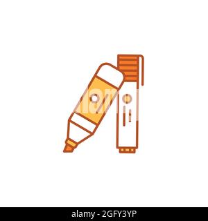 Felt-tip pens color line icon. Highlighters concept. School, office supplies. Sign for web page, mobile app, banner, social media. Editable stroke. Stock Vector
