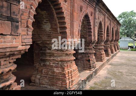 Rasmancha exterior details. This Hindu temple was built by Bir Hambir in c.1600 CE. It stands on a raised square (24.5 m x 24.5 m) laterite plinth wit Stock Photo