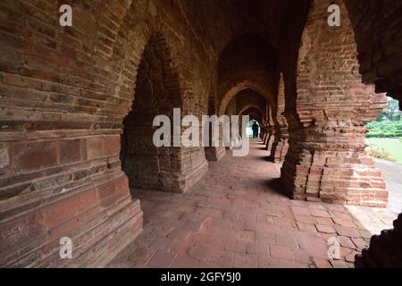 Rasmancha interior. This Hindu temple was built by Bir Hambir in c.1600 CE. It stands on a raised square (24.5 m x 24.5 m) laterite plinth with a pyra Stock Photo