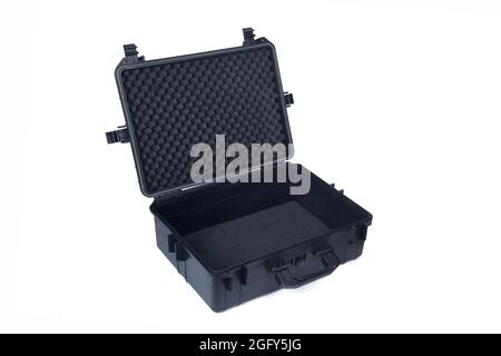 black safety briefcase isolated on white background,open Stock Photo