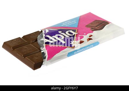 Alpia Alpine Milk chocolate isolated on white background Stock Photo