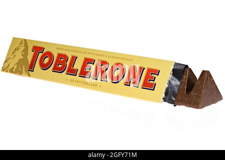 Toblerone chocolate isolated on white background Stock Photo