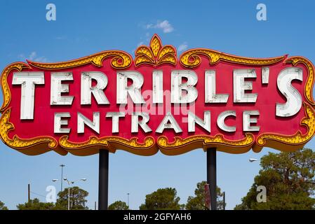 Jean, Illinois - United States - July 15th, 2021:  The Terrible's Casino vintage entrance sign on a hot Summer afternoon. Stock Photo