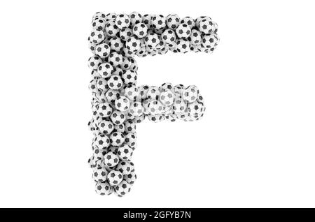 Letter F from soccer balls or football balls, 3D rendering isolated on white background Stock Photo