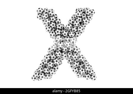 Letter X from soccer balls or football balls, 3D rendering isolated on white background Stock Photo