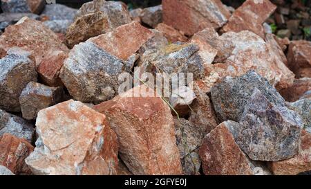 Big sharp stone, Shot of building material , Looking down on pile of big stones.
