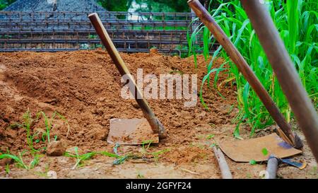 Tools, Building Material Supplier Dust Spade, Shovel with Wooden Handle, Stock Photo