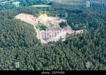 Aerial view of a fgavel pit near Elbe river west of Hitzacker, Germany