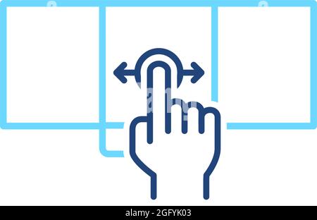 Mobile phone with interface carousel in left and right sides. Smartphone with phone swipe gesture blue line icon. Simple social media element Stock Vector