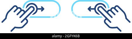Set of right, left phone swipe gestures. On, off toggle slider blue line icons. Lock and unlock control symbols Stock Vector