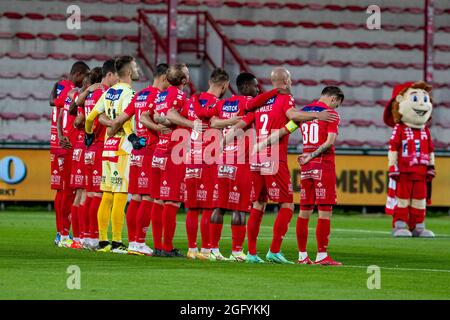 Kortrijk's players pictured at the start of a soccer match between KV Kortrijk and KV Mechelen, Friday 27 August 2021 in Kortrijk, on day 6 of the 202 Stock Photo