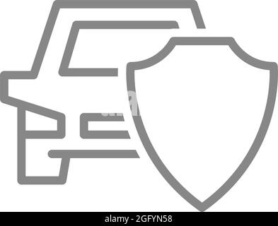 Protective shield and car line icon. Protection, car insurance Stock Vector