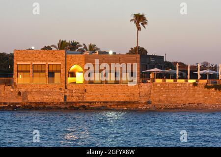 Ancient Caesarea at sunset , Israel Stock Photo