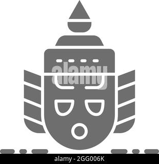 Thailand traditional Khon theater mask, Ravana head grey icon. Stock Vector