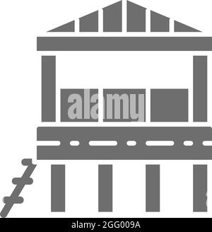Traditional beach house on water, bungalow grey icon. Stock Vector
