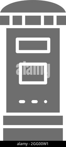Traditional London postbox, post, mailbox grey icon. Stock Vector