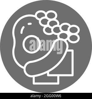 Traditional english breakfast, fried eggs with sausages grey icon. Stock Vector