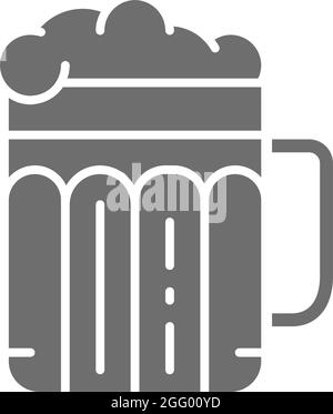 Pint of beer, alcohol, glass with drink grey icon. Stock Vector