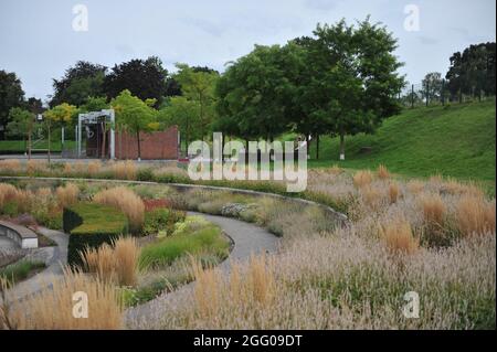 BOTTROP, GERMANY - 21 AUGUST 2021: Planting in perennial meadow style designed by Piet Oudolf in the public Berne Park Stock Photo