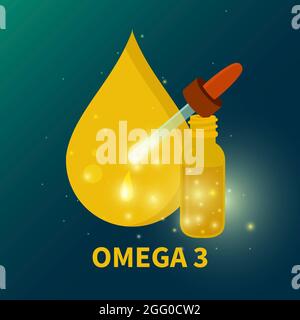 Omega 3 fish oil drop supplement, conceptual illustration. Stock Photo