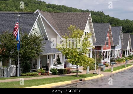 Winona, Minnesota. University Village, Private Homes for Seniors above 55 Years of Age. Steep Roofs speed removal of winter snow. Stock Photo