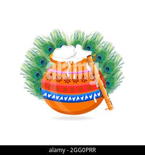 Happy Krishna Janmashtami festival card Backgrounds. Stock Vector