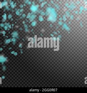 Turquoise flower petals falling down. Excellent romantic flowers falling rain. Flying petal on transparent square background. Love, romance concept. B Stock Vector