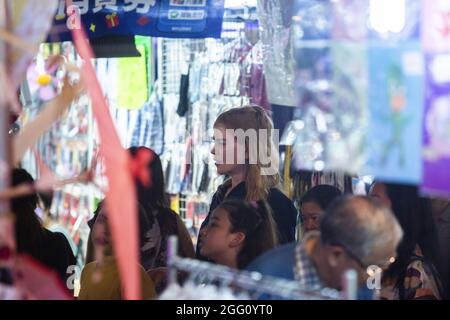 August 25, 2021, Hong Kong, Hong Kong SAR, China: Hollywood star Nicole Kidman spotted in Hong Kong filming a new TV series after a recent backlash over having quarantine exemption to work in the city.Kidman, flew to Hong Kong from Sydney by private jet and went straight to work filming in the city's famous Fa Yuen street, known for its night market, The star is filming a new Amazon Prime Video series ''Expats, '' .23 August 2021. HKPN (Credit Image: © Jayne Russell/ZUMA Press Wire) Stock Photo