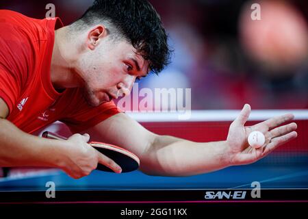 TOKYO, JAPAN. 28th Aug, 2021. Ross Wilson of Great Britain competes in Men’s Singles - Class 8 Quarterfinal 3 during Table Tennis QF SM and Finals of the Tokyo 2020 Paralympic games at Tokyo Metropolitan Gymnasium on Saturday, August 28, 2021 in TOKYO, JAPAN. Credit: Taka G Wu/Alamy Live News Stock Photo