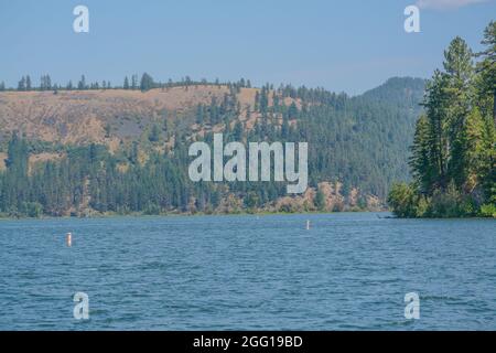 View of Chatcolet Lake in Heyburn State Park in the mountains of Plummer, Idaho Stock Photo