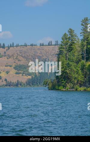 View of Chatcolet Lake in Heyburn State Park in the mountains of Plummer, Idaho Stock Photo