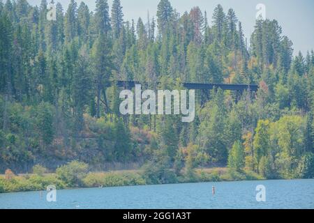 View of Chatcolet Lake in Heyburn State Park in the mountains of Plummer, Idaho Stock Photo