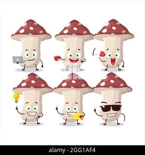 Toadstool cartoon character with various types of business emoticons ...