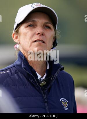 Team USA's Captain Sarah Ingram watches the games during the 2021 Curtis Cup Day 2 - Morning Foursomes at Conwy Golf Club, Conwy, Wales on 27/8/21 . ( Stock Photo