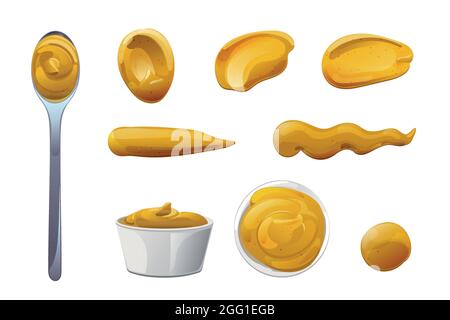 Mustard. Dijon honey sauce cream. Vector design in cartoon style for food branding. Stock Vector