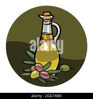 Olive oil and bottle icon Stock Vector