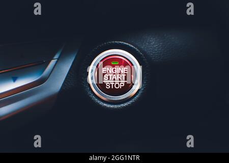 Engine start stop button of car keyless entry system in the car Stock Photo