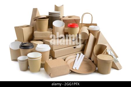 Eco friendly fast food containers isolated on white. Stock Photo