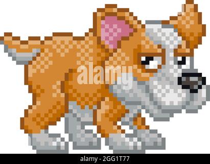 Pet Corgi Dog Pixel Art Video Game Animal Cartoon Stock Vector