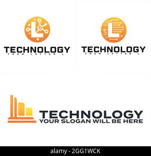 Technology logo symbol vector icon letter L line circuit and chart bar design icon Stock Vector